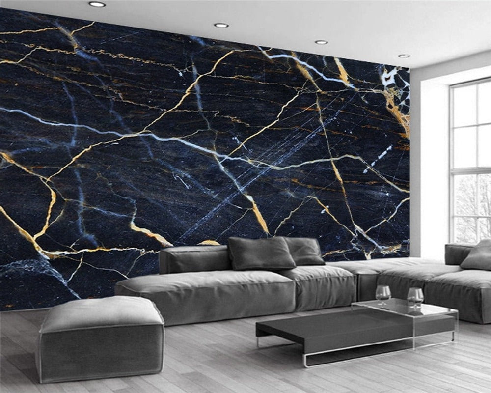3D Wallpaper Black Marble Gold